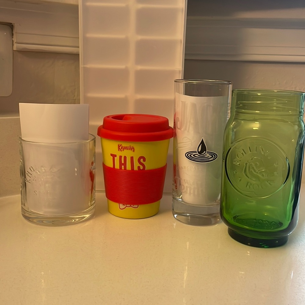 Assorted Glasswares Plus Ice Tray Jack Daniels Knob Creek Rolling Rock Kahlua